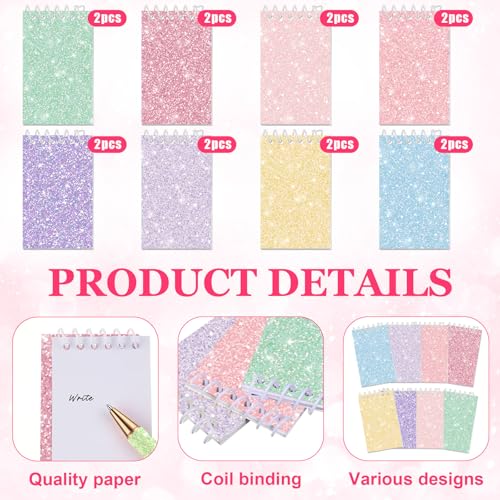 Sherr 32 Pcs Glitter Pens and Notebooks Set Mini Spiral Notepads Fancy Pens for Kids Girls Women Sparkly Sequins Journaling Ballpoint Graduation Congrats Birthday Gift Classroom RewardsClassic Color - Image 3