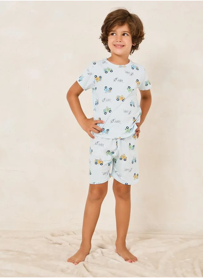 ستايلي Cartoon Print T-Shirt & Shorts Set