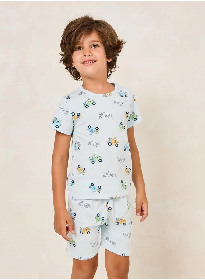 ستايلي Cartoon Print T-Shirt & Shorts Set