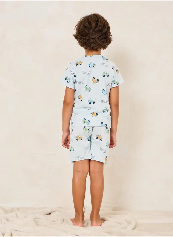 ستايلي Cartoon Print T-Shirt & Shorts Set