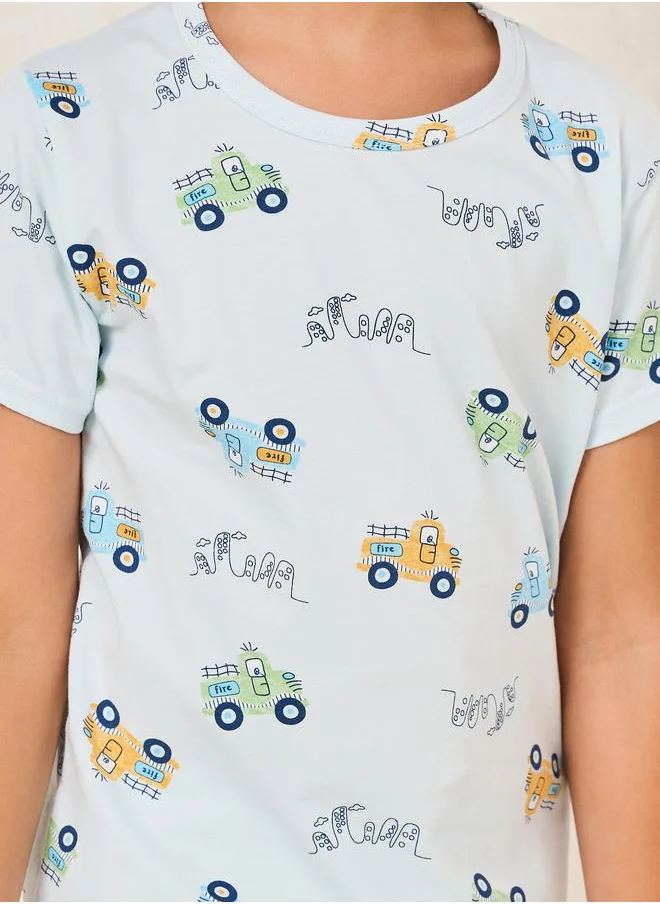 ستايلي Cartoon Print T-Shirt & Shorts Set