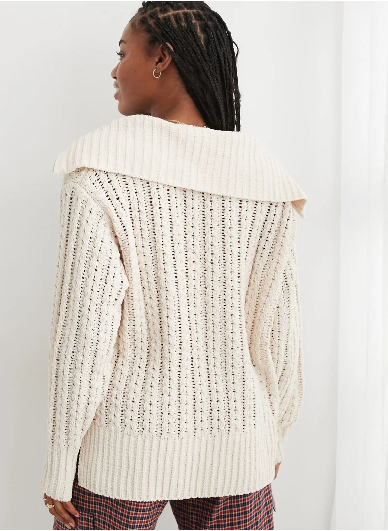 Aerie Quarter Zip Braided Knitted Sweater