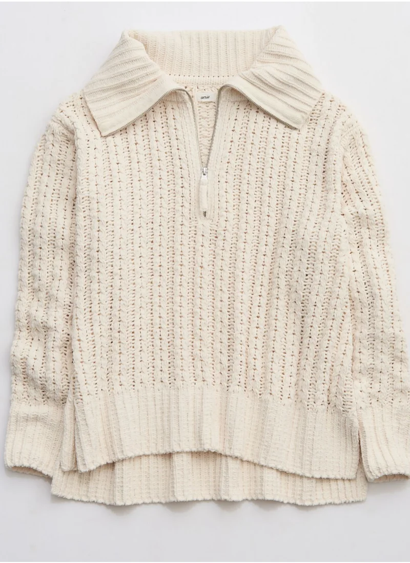 Aerie Quarter Zip Braided Knitted Sweater