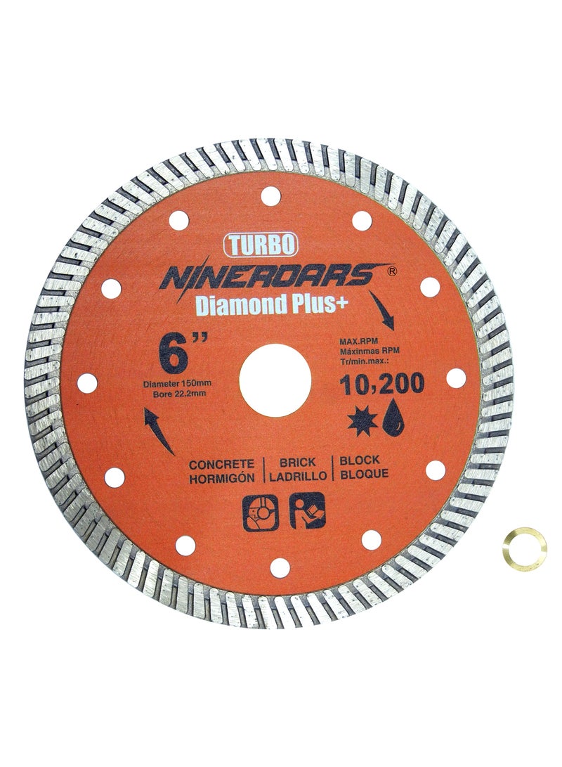 NINEROARS 6" Diamond Turbo Blade Granite Blade for Granite Marble Porcelain Tile Wet/Dry Cutting - Image 1