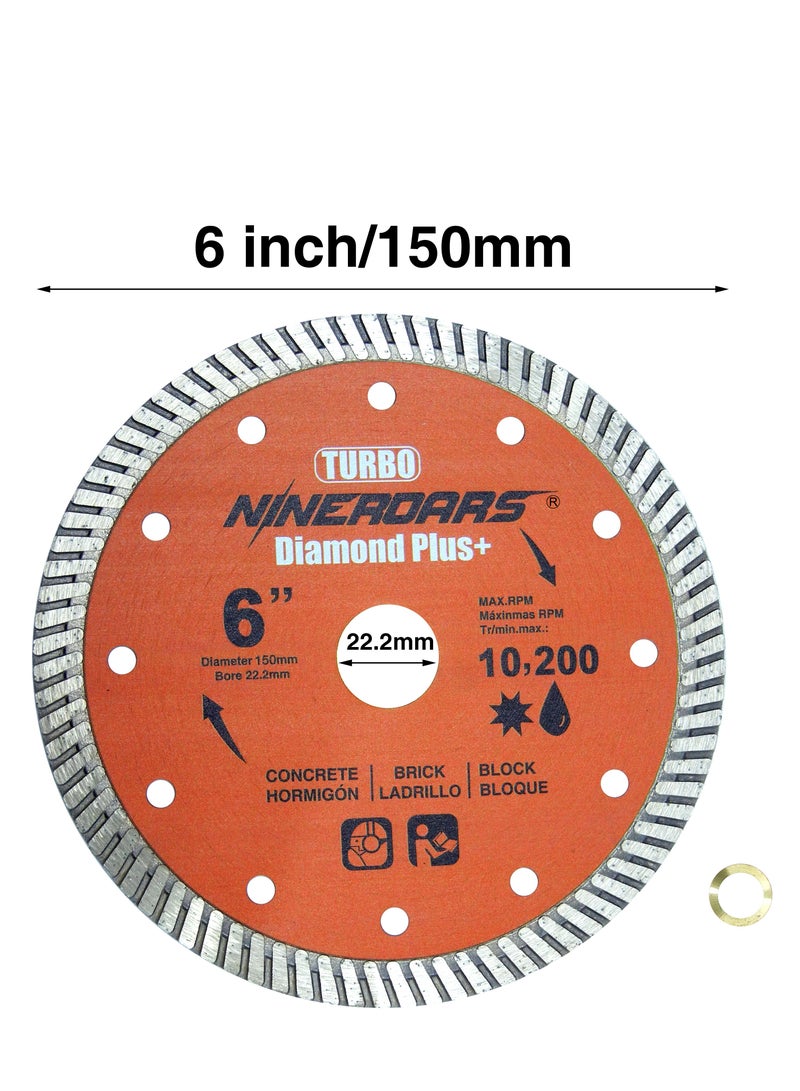 NINEROARS 6" Diamond Turbo Blade Granite Blade for Granite Marble Porcelain Tile Wet/Dry Cutting - Image 2
