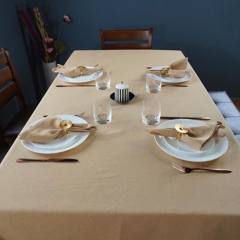 RUSTIQUE LINENS Hem-Stitched Table Cloth - Water & Stain Repellent (100% Cotton) 4-8 Seater - 5 Colors - Golden Sand (150 CM X 150 CM) - Image 3