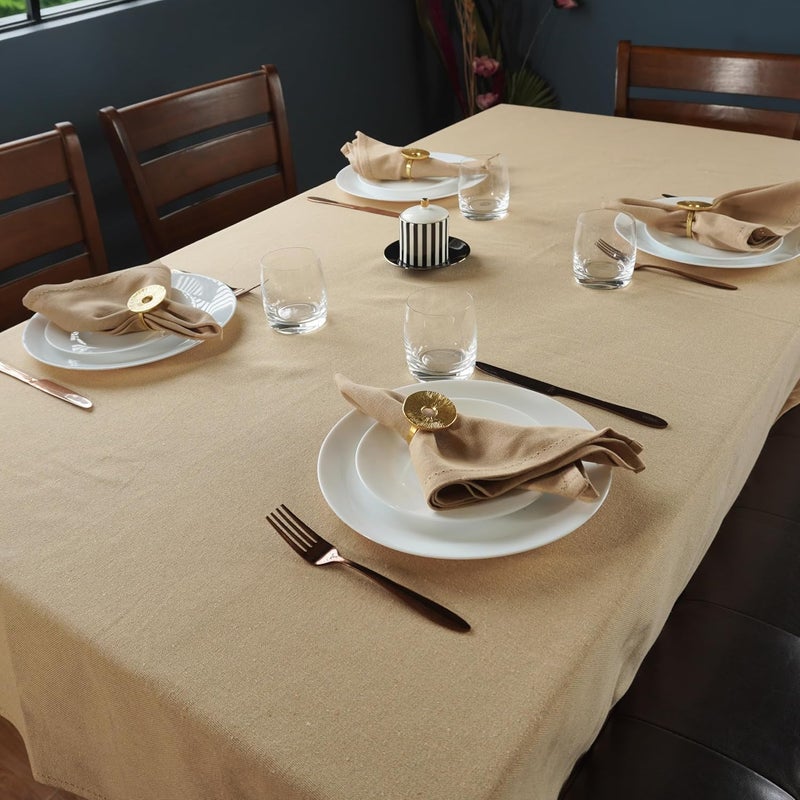 RUSTIQUE LINENS Hem-Stitched Table Cloth - Water & Stain Repellent (100% Cotton) 4-8 Seater - 5 Colors - Golden Sand (150 CM X 150 CM) - Image 1