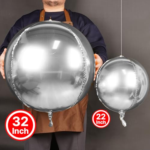 PartyWoo Metallic Silver Foil Balloons 6pcs 32 Inch Large Round Foil Big Giant 4D Jumbo Inflatable Mirror Ball Mylar Balloons for Graduation Birthday Engagement Space Themed Party Decorations - Image 5