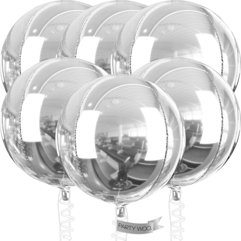 PartyWoo Metallic Silver Foil Balloons 6pcs 32 Inch Large Round Foil Big Giant 4D Jumbo Inflatable Mirror Ball Mylar Balloons for Graduation Birthday Engagement Space Themed Party Decorations - Image 3