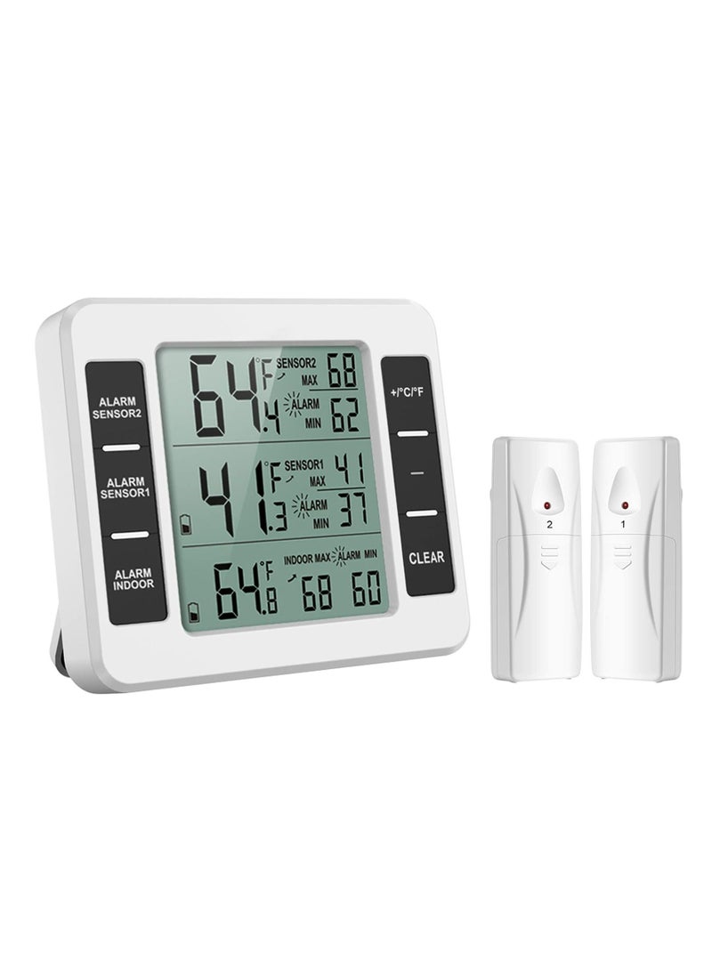 Y&D - Fridge Thermometer, Digital Freezer Thermometer with Indoor Temperature Monitor and 2 Wireless Sensors, Refrigerator 3 Audible Alarm, Min/Max Record for Home, Restaurants - Image 1