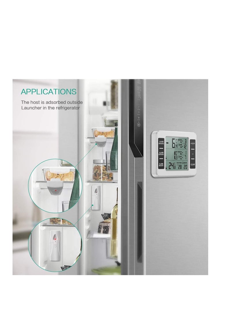 Y&D - Fridge Thermometer, Digital Freezer Thermometer with Indoor Temperature Monitor and 2 Wireless Sensors, Refrigerator 3 Audible Alarm, Min/Max Record for Home, Restaurants - Image 1