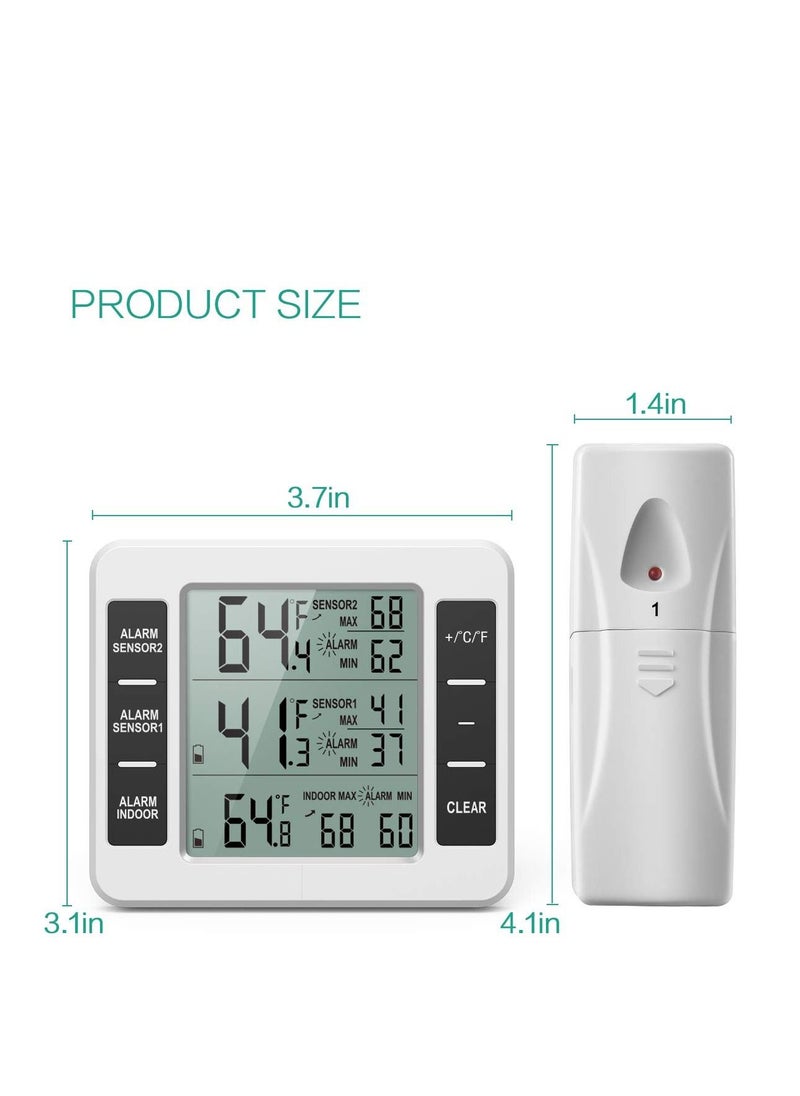Y&D - Fridge Thermometer, Digital Freezer Thermometer with Indoor Temperature Monitor and 2 Wireless Sensors, Refrigerator 3 Audible Alarm, Min/Max Record for Home, Restaurants - Image 1
