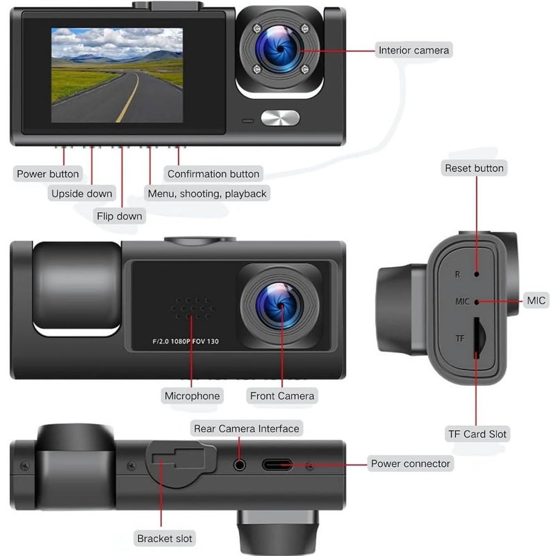 Drumstone (𝐋𝐢𝐦𝐢𝐭𝐞𝐝 𝐓𝐨𝐝𝐚𝐲) 3-Angle Car Dash Cameras, 1080P Dash Cam with Front, Interior & Rear Cameras – 170° Wide-Angle Recording, Loop Recording for Cars 𝟏𝟓 𝐘𝐞𝐚𝐫𝐬 𝐖𝐚𝐫𝐫𝐚𝐧𝐭𝐲 - Image 3
