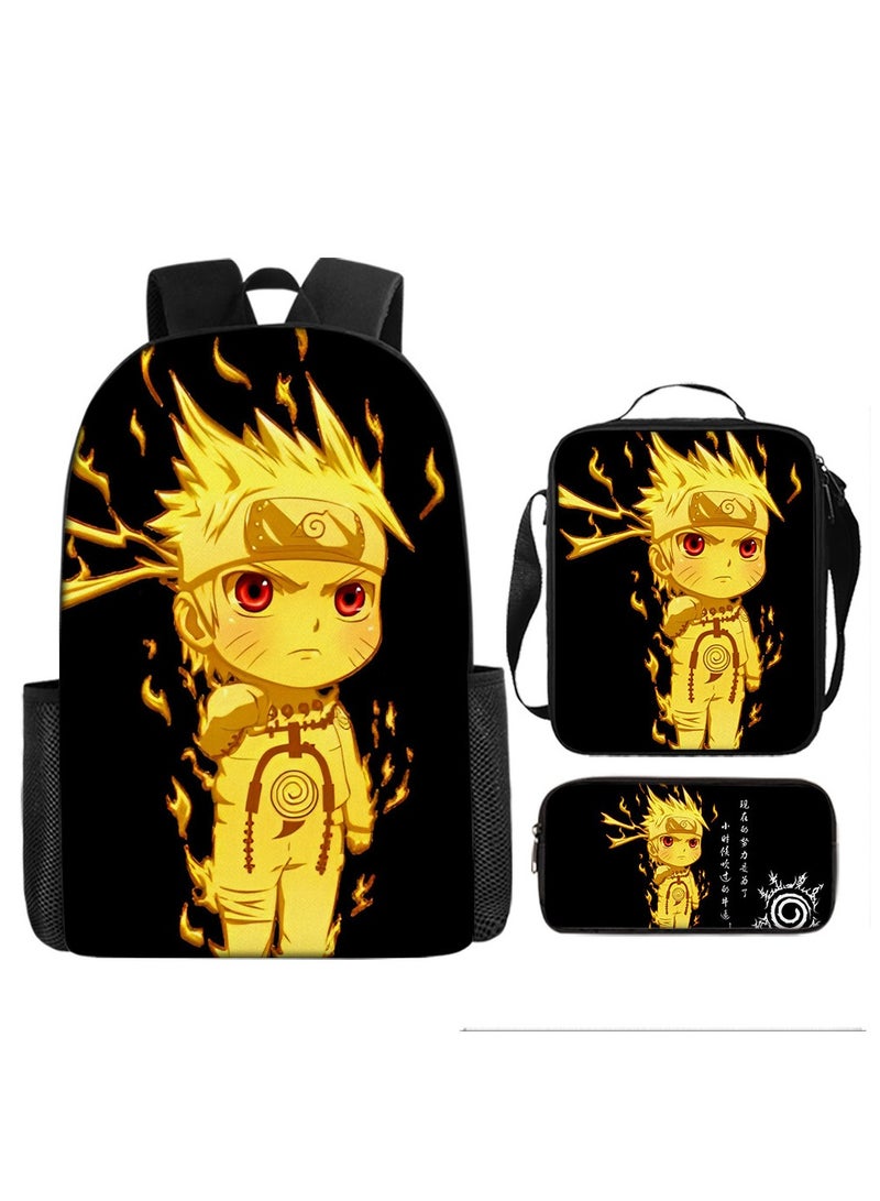 Naruto Cartoon Anime Student Backpack Three-Piece Set 29*42*16cm