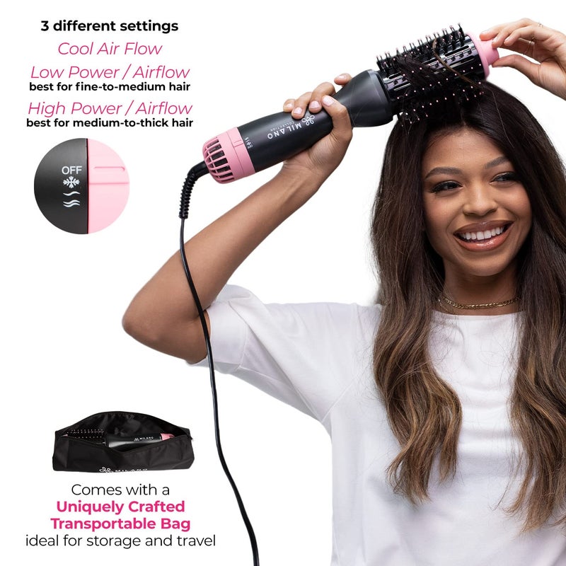 Milano Collection Hot Air Hair Brush Dryer, Quick & Easy Styling, Hair Volumizer for Human Hair Wigs & Natural Hair, Lightweight Round-Shaped Barrel Blow Dry Brush, Black - Image 5