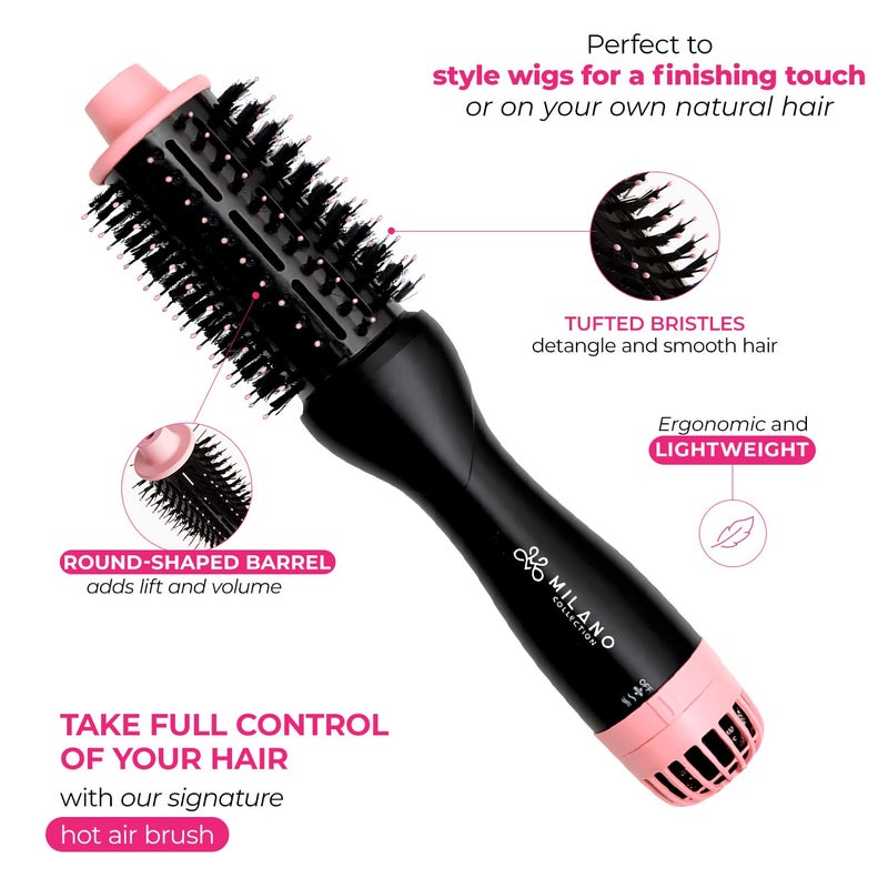 Milano Collection Hot Air Hair Brush Dryer, Quick & Easy Styling, Hair Volumizer for Human Hair Wigs & Natural Hair, Lightweight Round-Shaped Barrel Blow Dry Brush, Black - Image 3