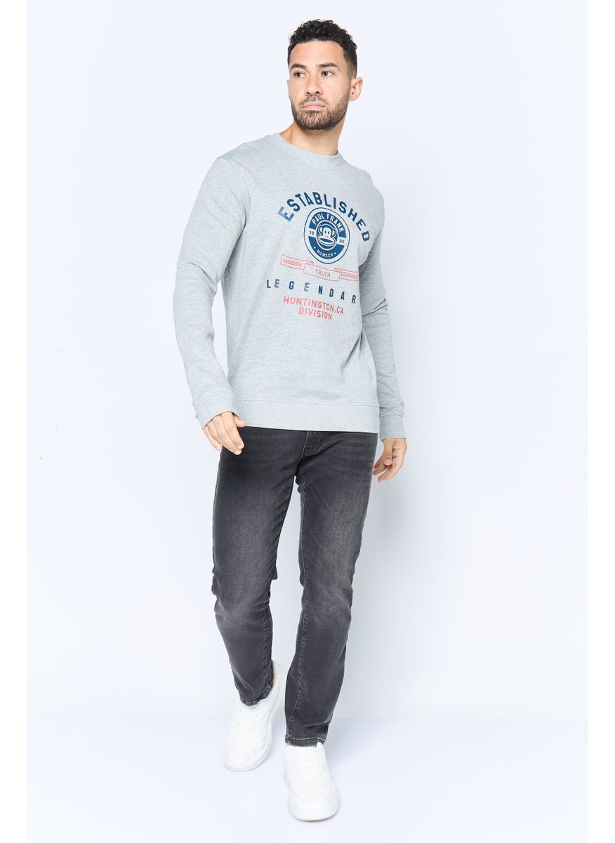 Paul Frank Men Crew Neck Printed Long Sleeve Sweatshirt, Heather Grey  - Image 2