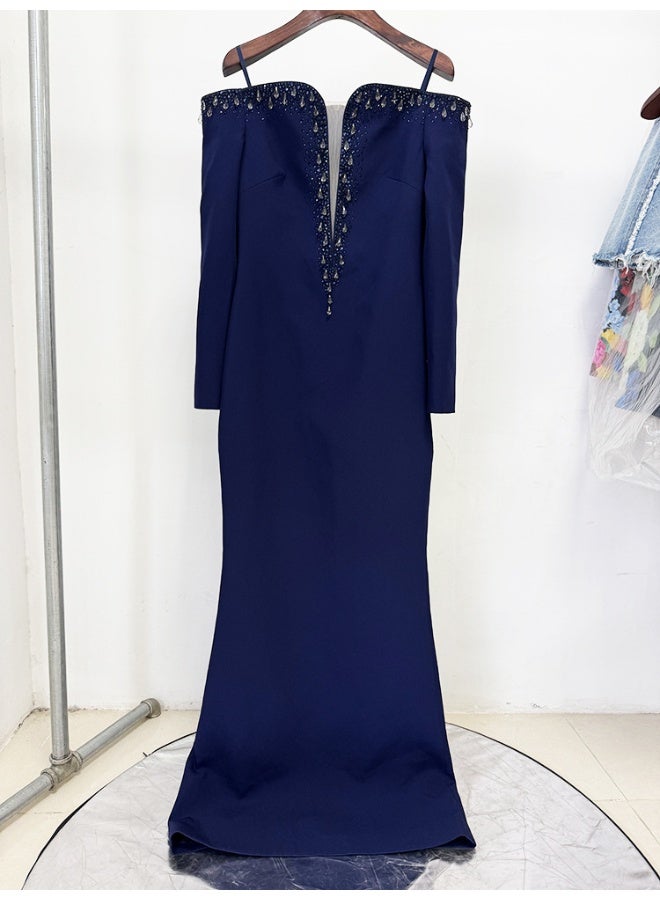 Madam Uniq Off-the-Shoulder Beaded and Rhinestone Embellished Long Dress - Image 3