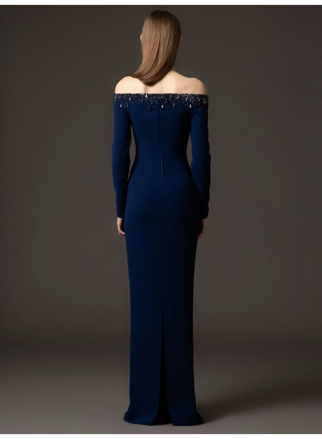 Madam Uniq Off-the-Shoulder Beaded and Rhinestone Embellished Long Dress - Image 2