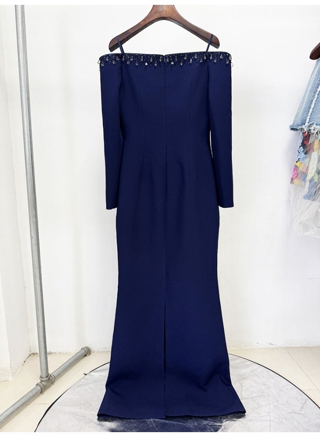Madam Uniq Off-the-Shoulder Beaded and Rhinestone Embellished Long Dress - Image 4