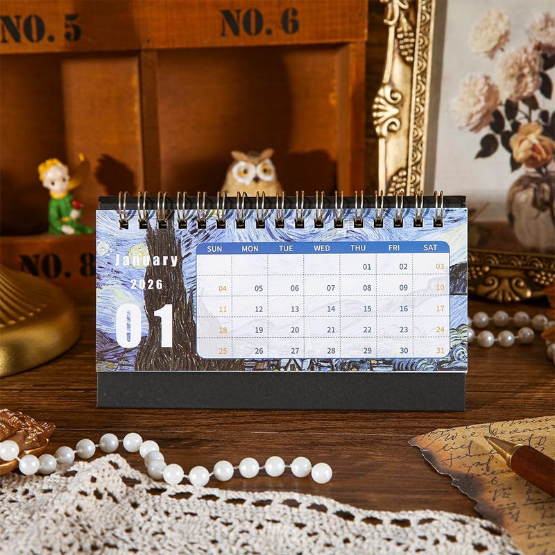 icceemee 4pcs 2026 calendar desk calendar January-December Calendar Oil Painting Theme desk calendar 6.3x 3.5 inch Desktop Calendar for Home School, or Office - Image 5