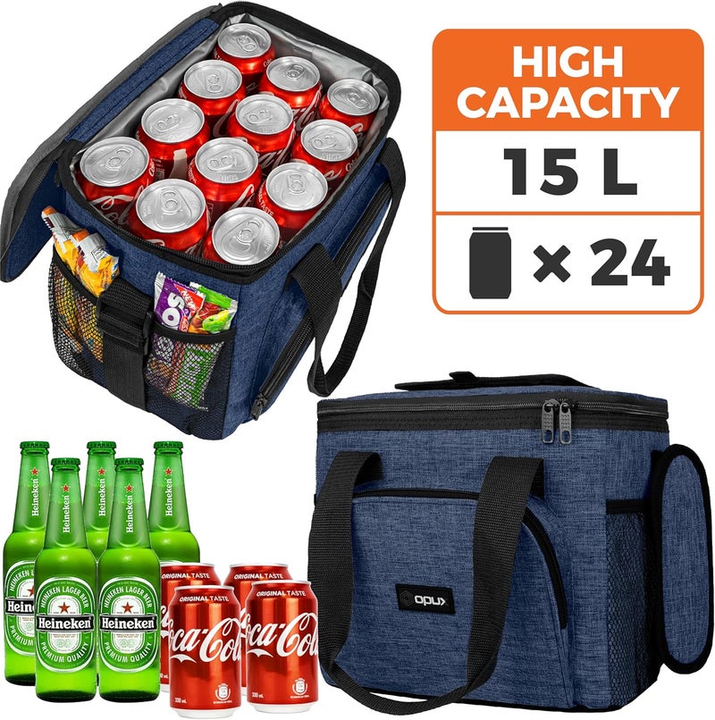 OPUX Soft Cooler Bag, Insulated Collapsible Lunch Cooler Tote for Men Work Camping Beach Travel, Portable Soft Sided Leakproof Waterproof Large Lunch Bag Box with Shoulder Strap 24 Cans, Heather Navy - Image 2
