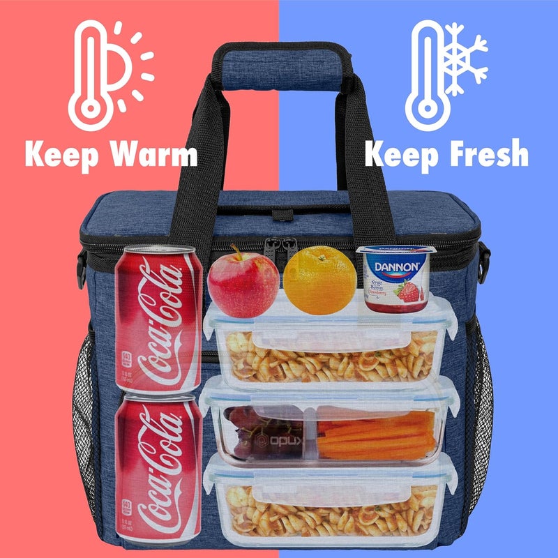 OPUX Soft Cooler Bag, Insulated Collapsible Lunch Cooler Tote for Men Work Camping Beach Travel, Portable Soft Sided Leakproof Waterproof Large Lunch Bag Box with Shoulder Strap 24 Cans, Heather Navy - Image 3