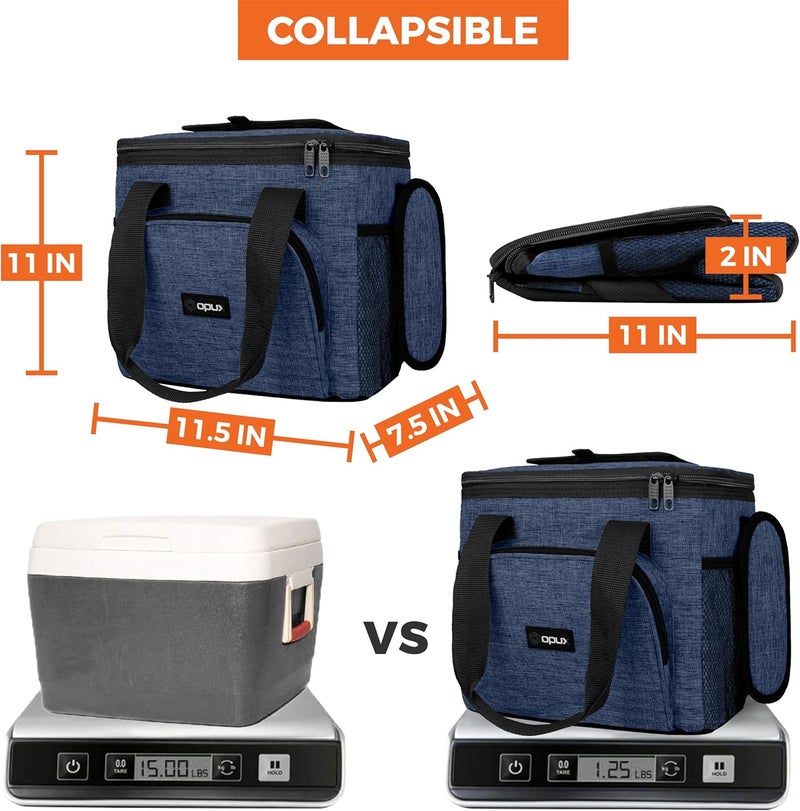 OPUX Soft Cooler Bag, Insulated Collapsible Lunch Cooler Tote for Men Work Camping Beach Travel, Portable Soft Sided Leakproof Waterproof Large Lunch Bag Box with Shoulder Strap 24 Cans, Heather Navy - Image 5