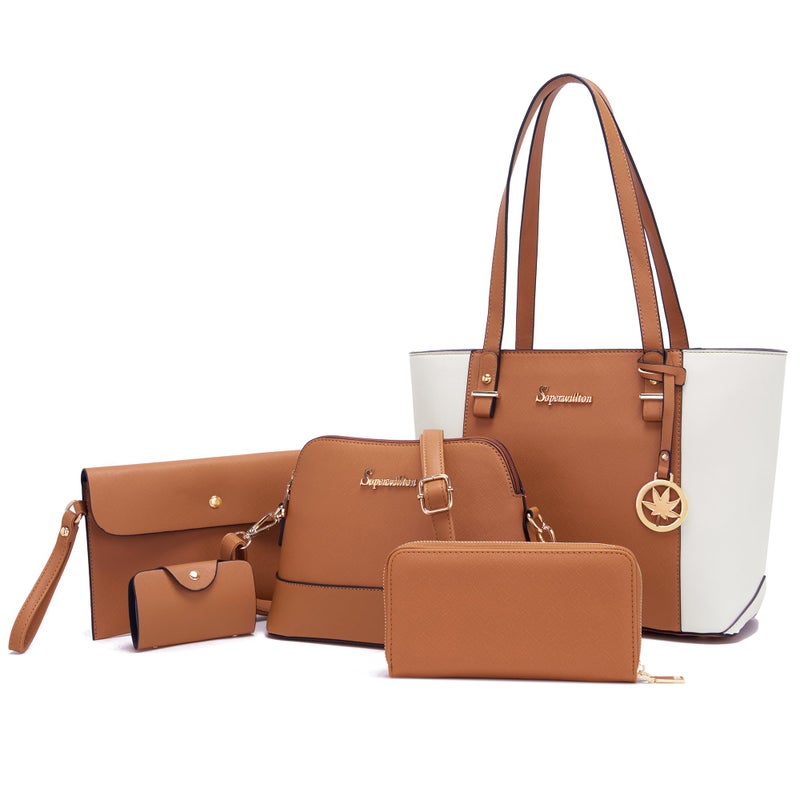 Soperwillton Handbags and Purses for Women Shoulder Tote Bags Top Handle Satchel Purse Set 5pcs