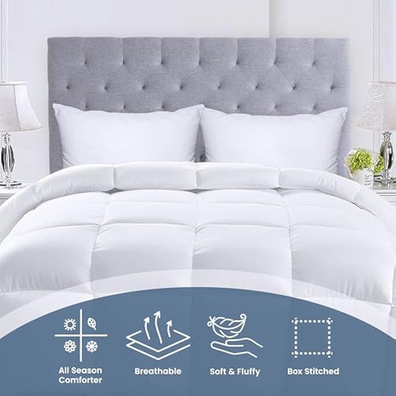 Loquat Comforter - All Season Comforters Queen Size - Plush Siliconized Fiberfill - White Bed Comforter - Box Stitched - Image 5