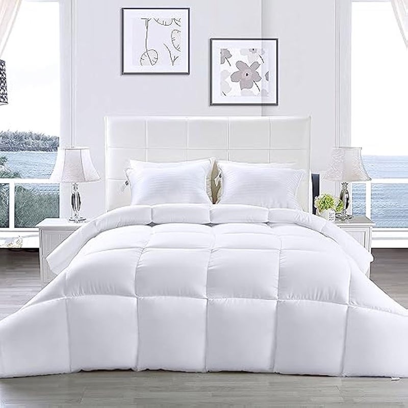 Loquat Comforter - All Season Comforters Queen Size - Plush Siliconized Fiberfill - White Bed Comforter - Box Stitched - Image 2