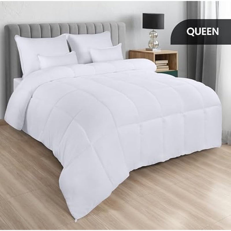 Loquat Comforter - All Season Comforters Queen Size - Plush Siliconized Fiberfill - White Bed Comforter - Box Stitched - Image 4