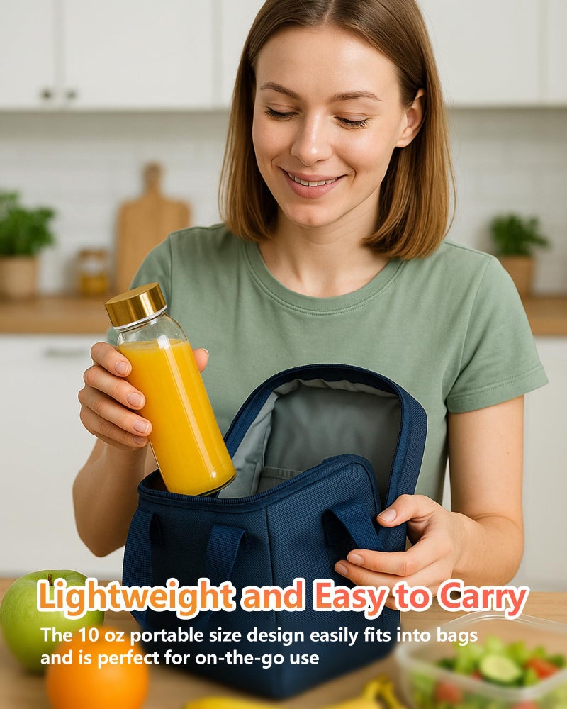 Zukro Glass Water Bottles with Gold Lids 10.5 oz, 6 Pack Clear Reusable Glass Small Juice Bottles for Juicing, Milk, Ginger Shot, Stainless Steel Cap, BPA-Free Leak Proof 300ml Drinking Container Jar - Image 4