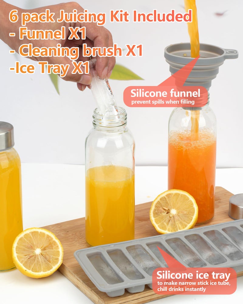 Zukro Glass Water Bottles with Gold Lids 10.5 oz, 6 Pack Clear Reusable Glass Small Juice Bottles for Juicing, Milk, Ginger Shot, Stainless Steel Cap, BPA-Free Leak Proof 300ml Drinking Container Jar - Image 5