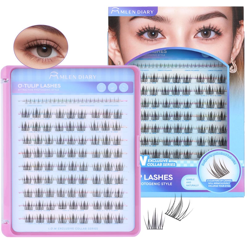 MLEN DIARY Natural C Curl Eyelash Clusters OTulip 105135MM 105pcs Wispy Lash Clusters Kit Short Lightweight Handmade PBT Fiber for Bigger Eyes OTulip 105135MM - Image 3