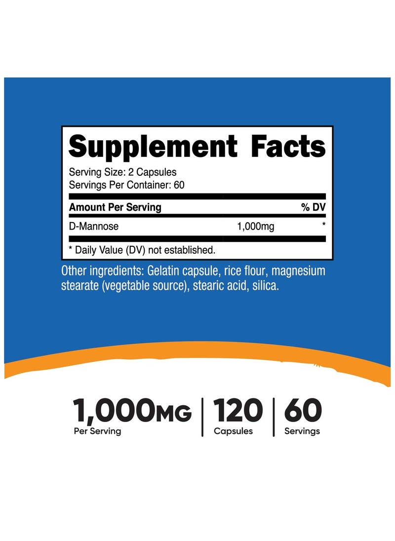 Nutricost - D-Mannose, 1000 MG Per serving | 120 Capsules | 60 SERVINGS - Image 1