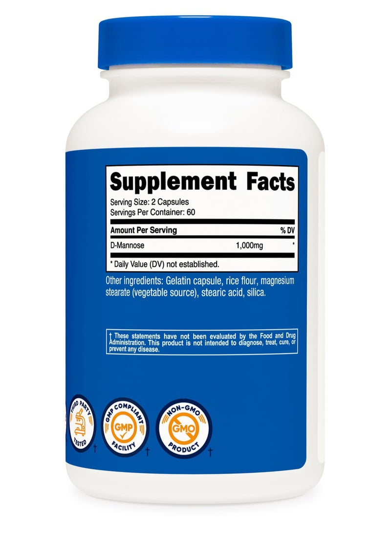 Nutricost - D-Mannose, 1000 MG Per serving | 120 Capsules | 60 SERVINGS - Image 1
