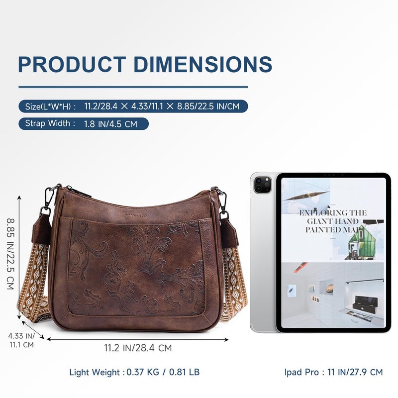 VIMUTI Crossbody Bags for Women,Vegan Leather Crossbody Purse with Adjustable Strap Embossed Flower Women's Shoulder Handbags (02-Coffee) - Image 5