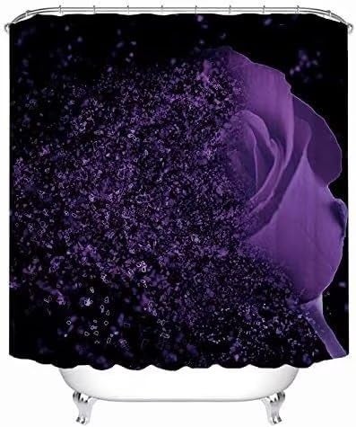 Yddsky 4 Pcs Purple Rose Shower Curtain Sets with Rugs Black Bathroom Sets with Shower Curtain and Rugs Modern Bathroom Curtains Shower Set with Toilet Lid Cover for Women Bathroom Decor Accessories - Image 3