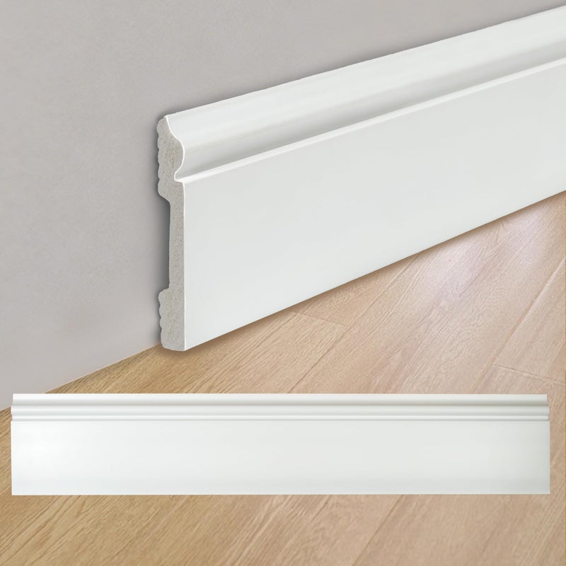 BOBIBAN 8 Pcs Wall Baseboard Molding Trim 47.2 x 3.15 in, High Impact Polystyrene Waterproof Skirting Board for Home Decor, Installed with Glue Not Include(8PC) - Image 1