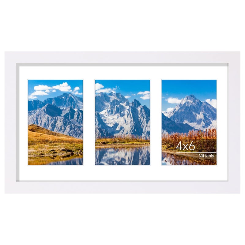 Vittanly 8x14 Picture Frames Collage Wall Decor  Displays 3Pcs 4x6 Pictures with Mat or 1Pcs 8x14 without Mat  Collage Picture Frame for Horizontal or Vertical Display  White  1 Pack - Image 1