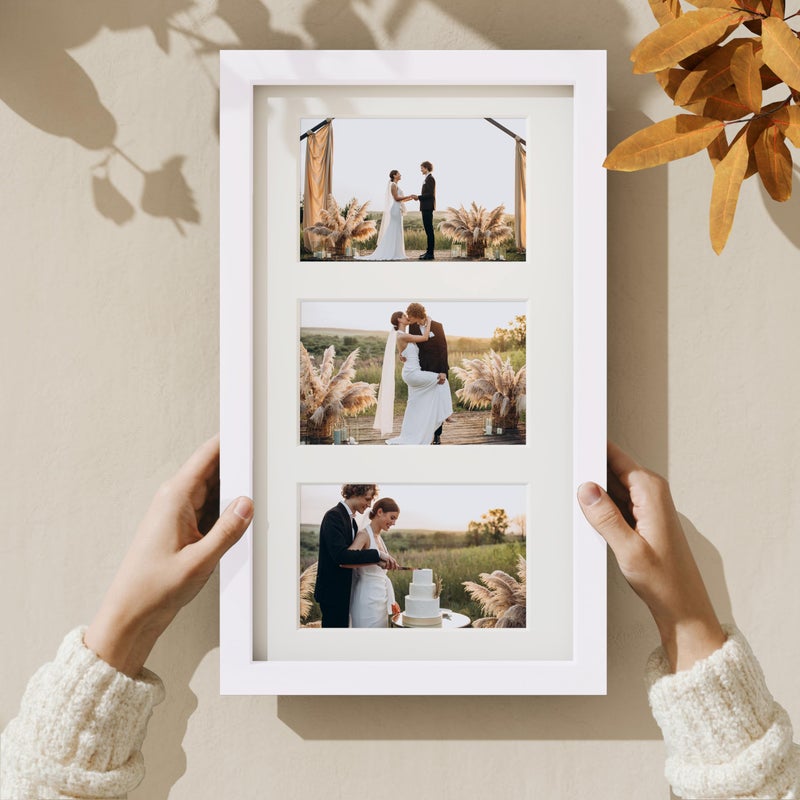 Vittanly 8x14 Picture Frames Collage Wall Decor  Displays 3Pcs 4x6 Pictures with Mat or 1Pcs 8x14 without Mat  Collage Picture Frame for Horizontal or Vertical Display  White  1 Pack - Image 2