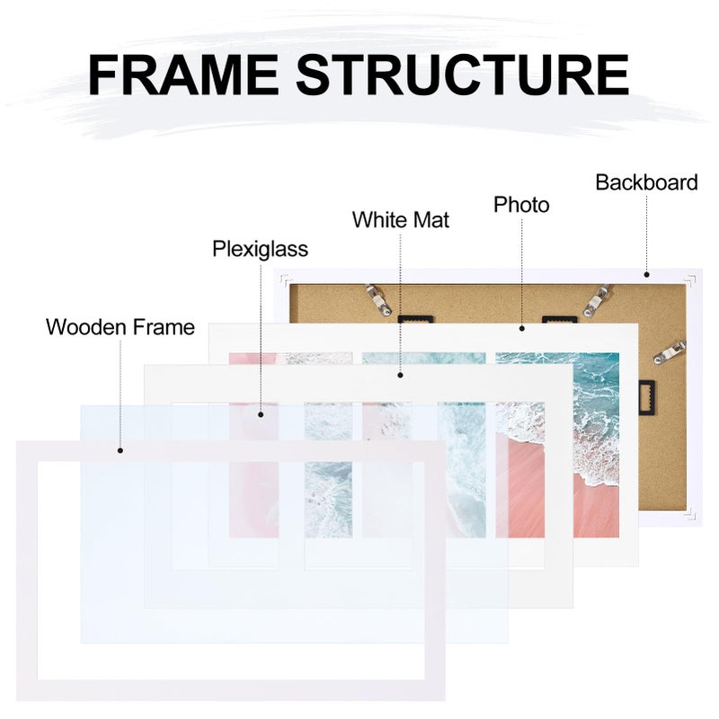 Vittanly 8x14 Picture Frames Collage Wall Decor  Displays 3Pcs 4x6 Pictures with Mat or 1Pcs 8x14 without Mat  Collage Picture Frame for Horizontal or Vertical Display  White  1 Pack - Image 5