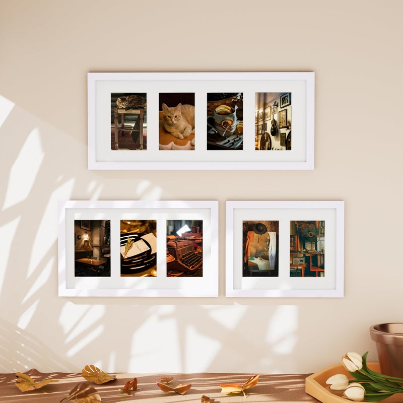 Vittanly 8x14 Picture Frames Collage Wall Decor  Displays 3Pcs 4x6 Pictures with Mat or 1Pcs 8x14 without Mat  Collage Picture Frame for Horizontal or Vertical Display  White  1 Pack - Image 4