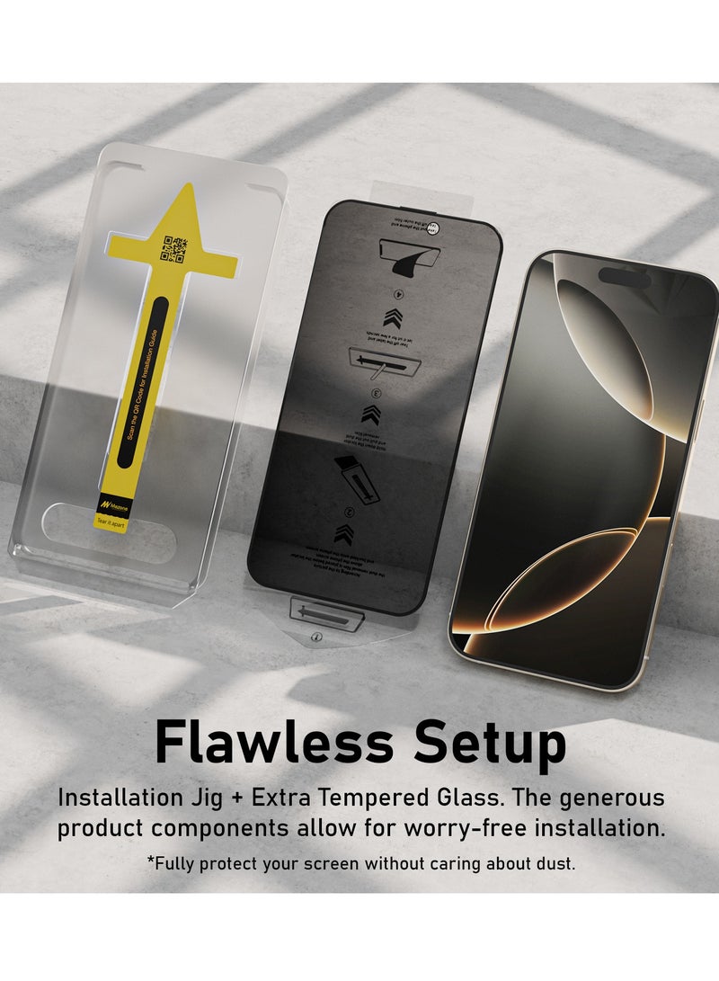 Mezone iPhone 16 Pro Max Privacy Screen Protector With Auto Alignment Kit Free Hand Easy Installation Frame Anti-Spy & Privacy Protection Anti-Fingerprint & Bubble Free, Case Friendly 9H Privacy Tempered Glass, Black - Image 3
