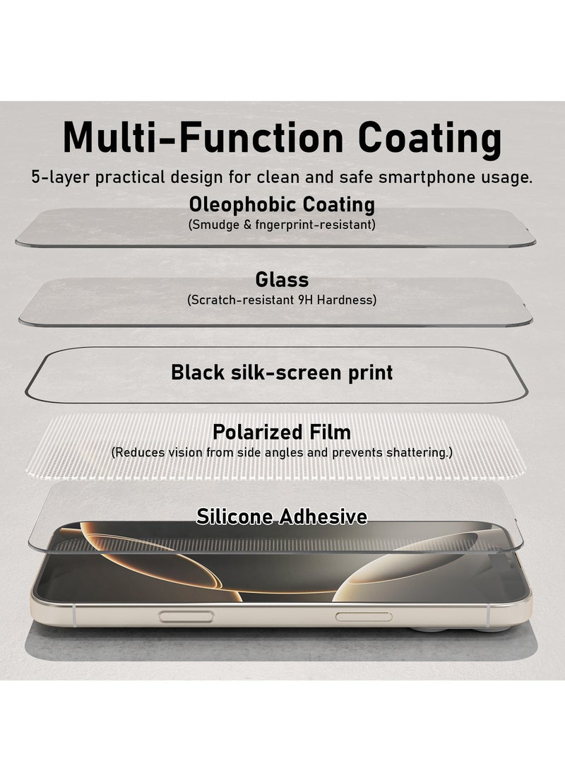 Mezone iPhone 16 Pro Max Privacy Screen Protector With Auto Alignment Kit Free Hand Easy Installation Frame Anti-Spy & Privacy Protection Anti-Fingerprint & Bubble Free, Case Friendly 9H Privacy Tempered Glass, Black - Image 5