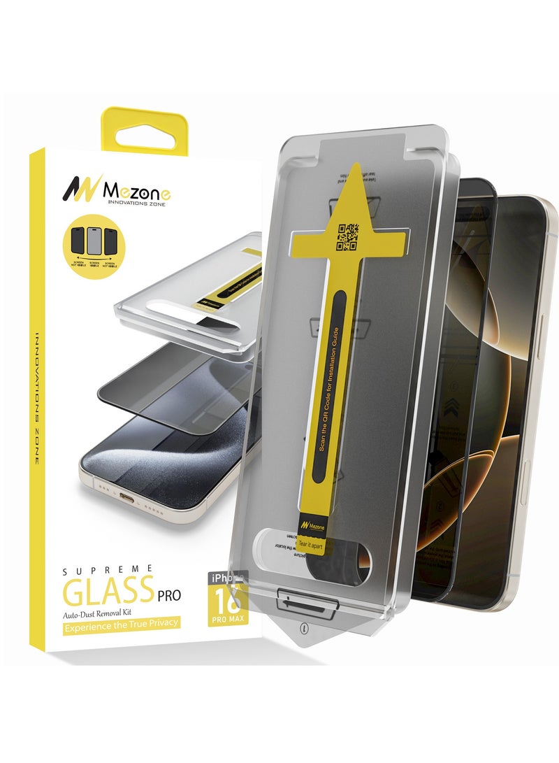 Mezone iPhone 16 Pro Max Privacy Screen Protector With Auto Alignment Kit Free Hand Easy Installation Frame Anti-Spy & Privacy Protection Anti-Fingerprint & Bubble Free, Case Friendly 9H Privacy Tempered Glass, Black - Image 1
