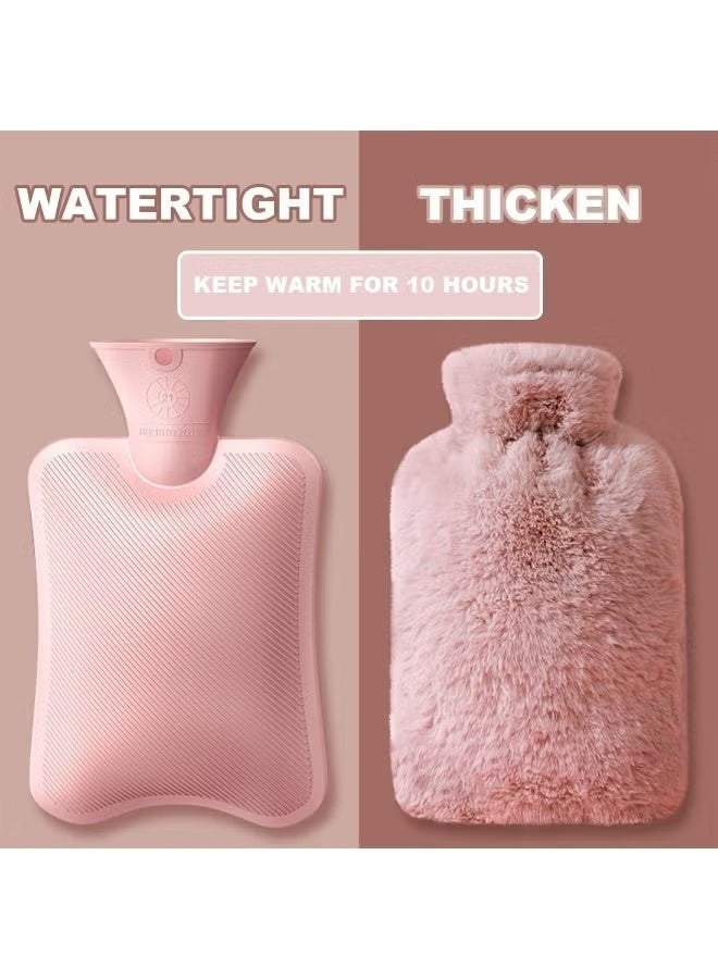 AZMARO 2000ml Hot Water Bottle with Soft Plush Cover, Leakproof Rubber Hot Water Bag for Pain Relief, Menstrual Cramps, Neck, Shoulder & Back Warmth - Pink - Image 2