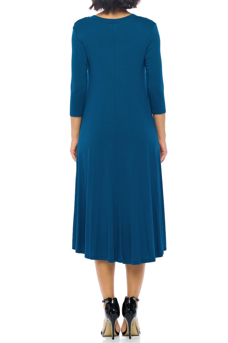 iconic luxe Women's Swing Midi Dress – 3/4 Sleeve Flowy A-Line Tunic – Soft, Stretchy, Comfortable, and Versatile Casual Dress for Everyday Wear Large Dark Teal - Image 5
