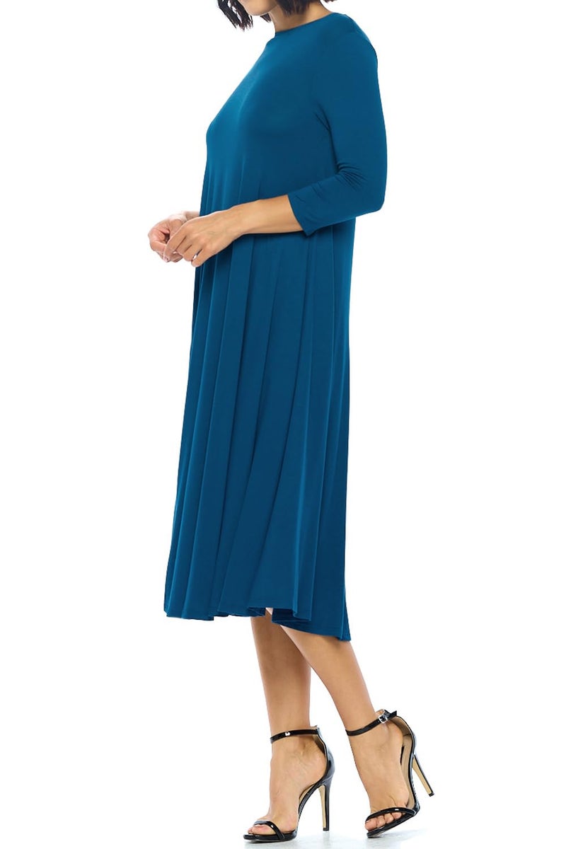 iconic luxe Women's Swing Midi Dress – 3/4 Sleeve Flowy A-Line Tunic – Soft, Stretchy, Comfortable, and Versatile Casual Dress for Everyday Wear Large Dark Teal - Image 4